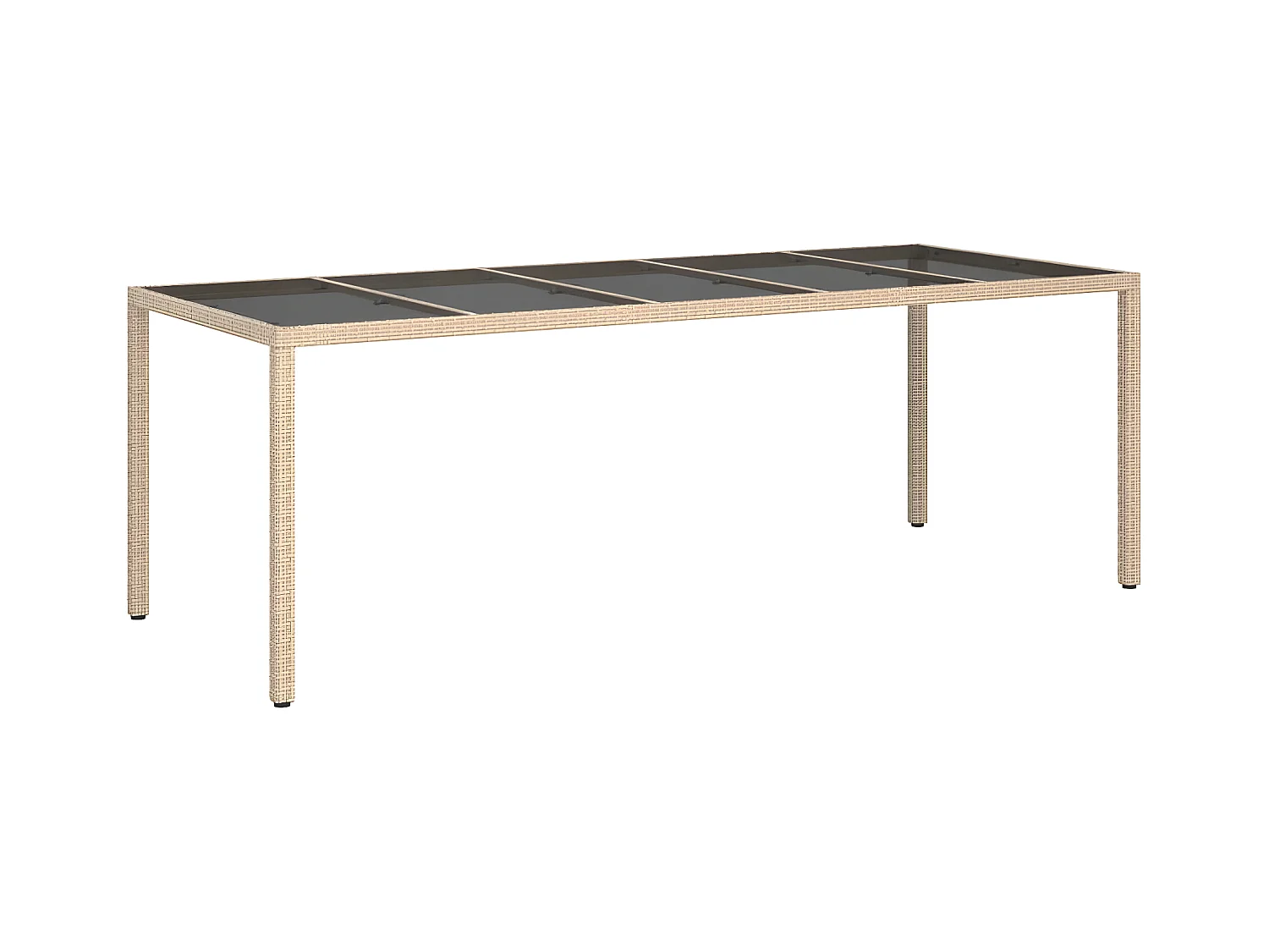 Roos  Table de jardin Beige 250x100x75 cm Verre trempé et poly rotin