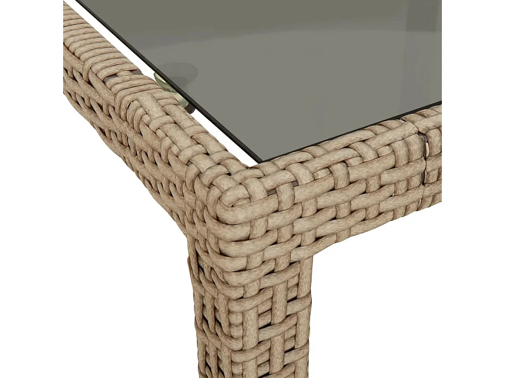 Roos  Table de jardin Beige 250x100x75 cm Verre trempé et poly rotin