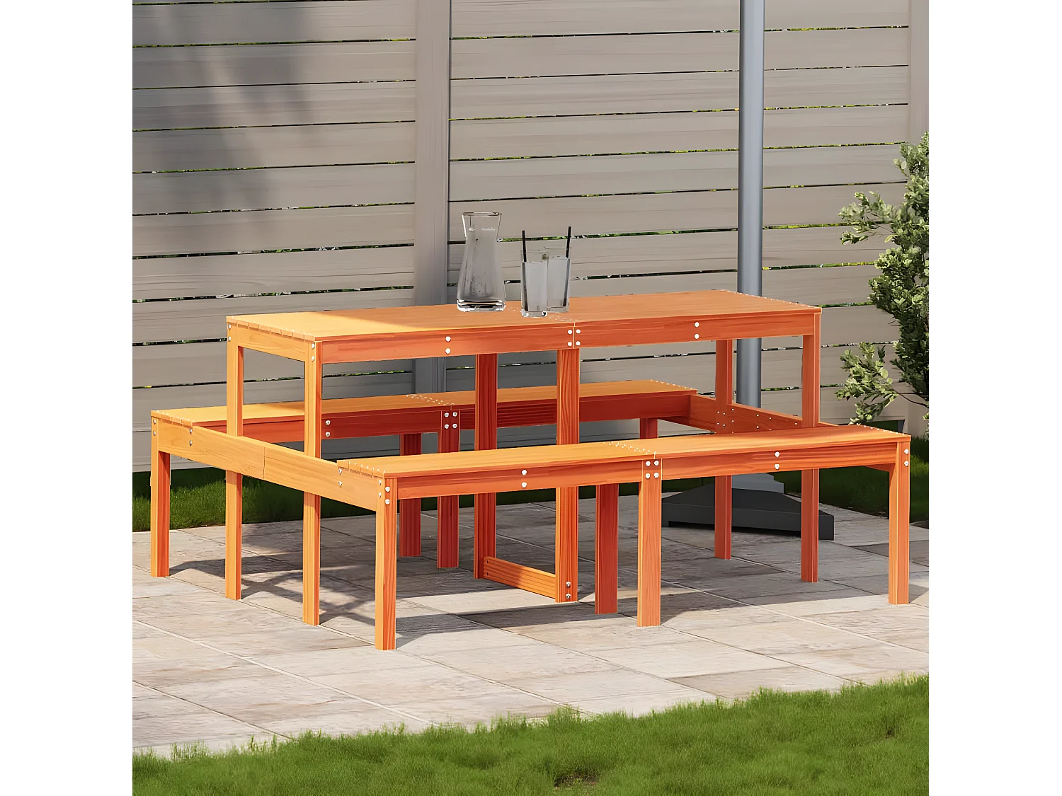 Horrin  Table de pique-nique cire marron 160x134x75 cm bois massif pin