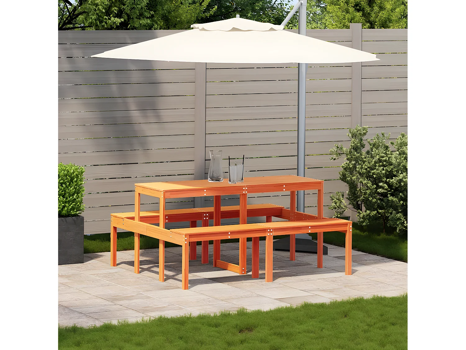 Horrin  Table de pique-nique cire marron 160x134x75 cm bois massif pin