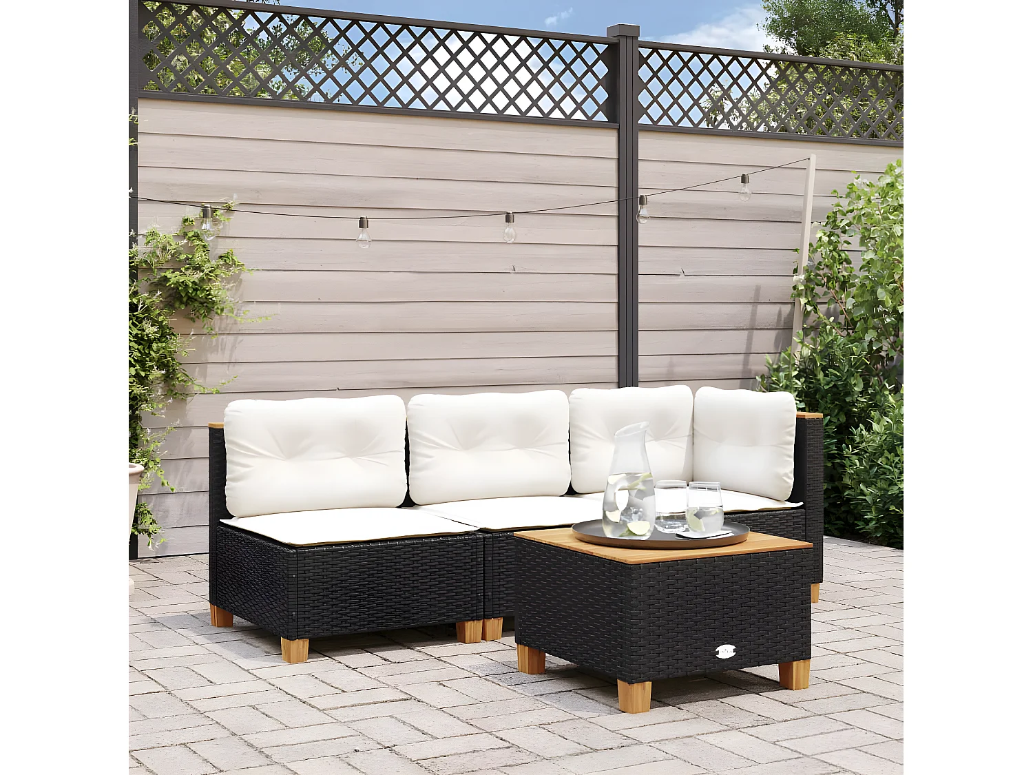 Cirlon  Table de jardin noir 55x55x36 cm résine tressée et bois acacia