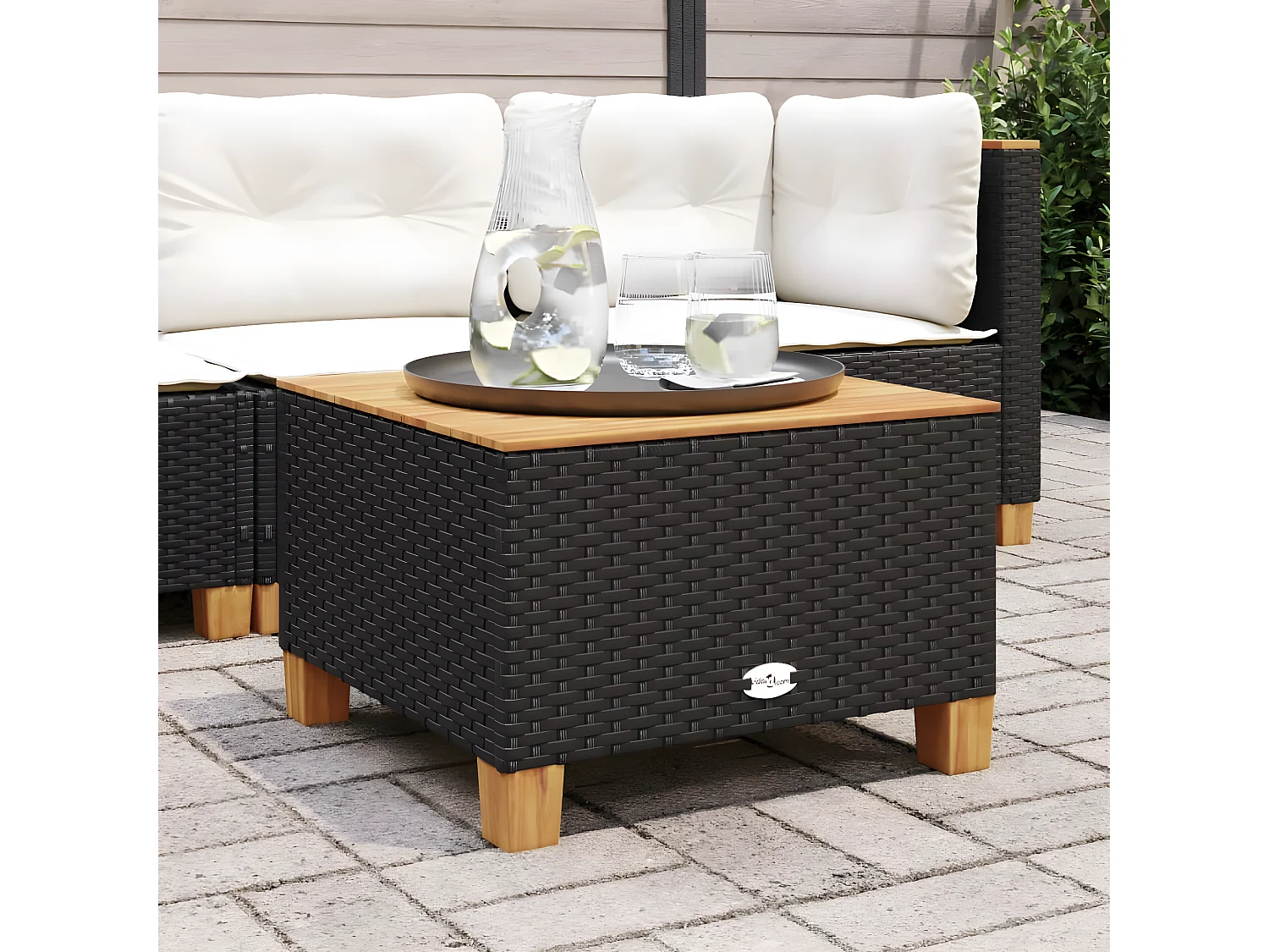 Cirlon  Table de jardin noir 55x55x36 cm résine tressée et bois acacia