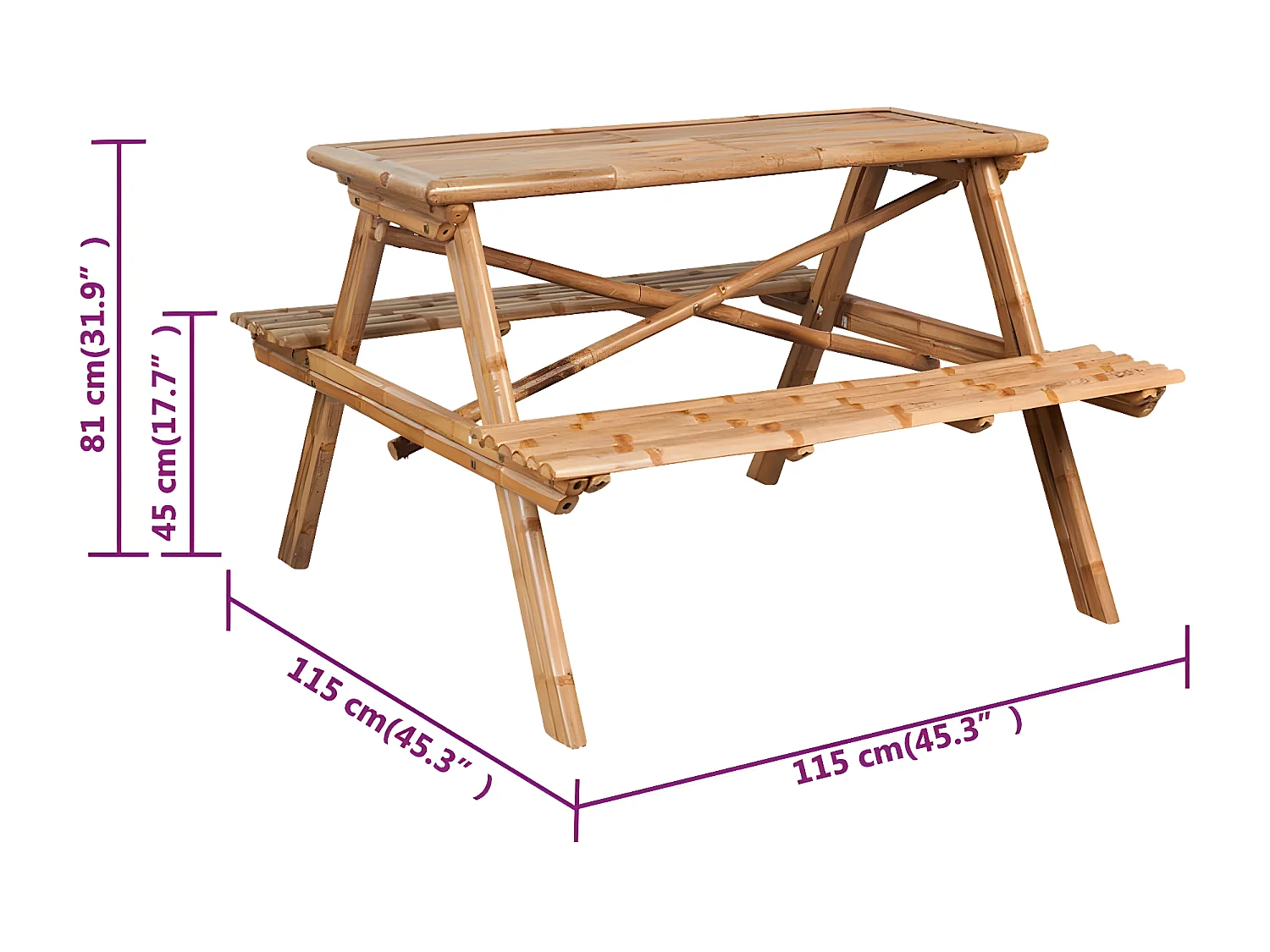 Garden Furniture -  Picknicktisch 115x115x81 cm Bambus