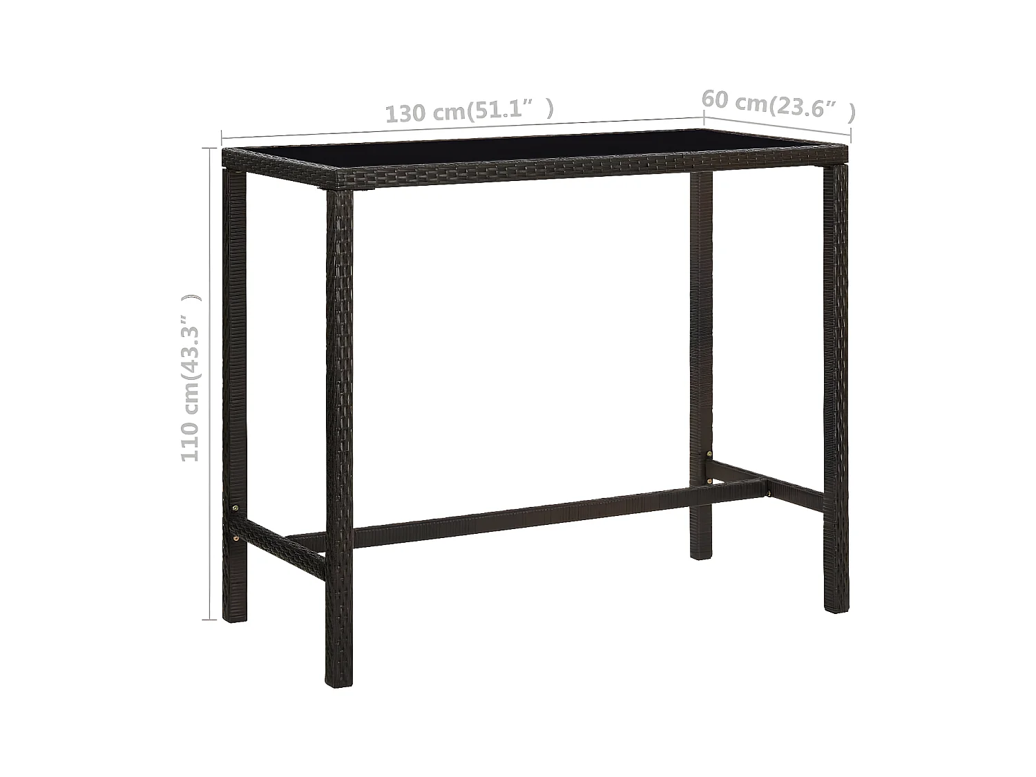 Orren  Tuinbartafel 130x60x110 cm poly rattan en glas bruin