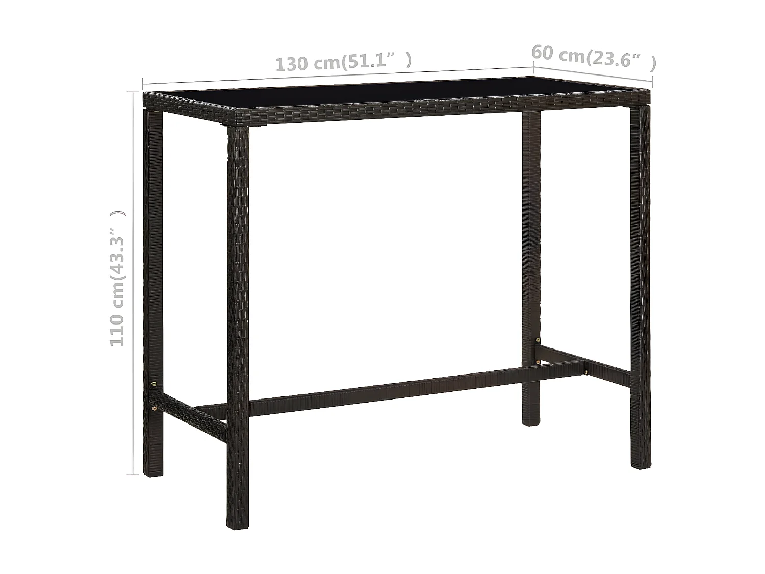 Orren  Table de bar de jardin Marron 130x60x110cm Résine tressée verre