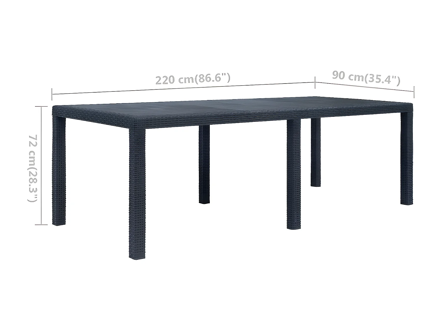Celandor  Table de jardin Anthracite 220x90x72 cm Plastique Aspect rotin