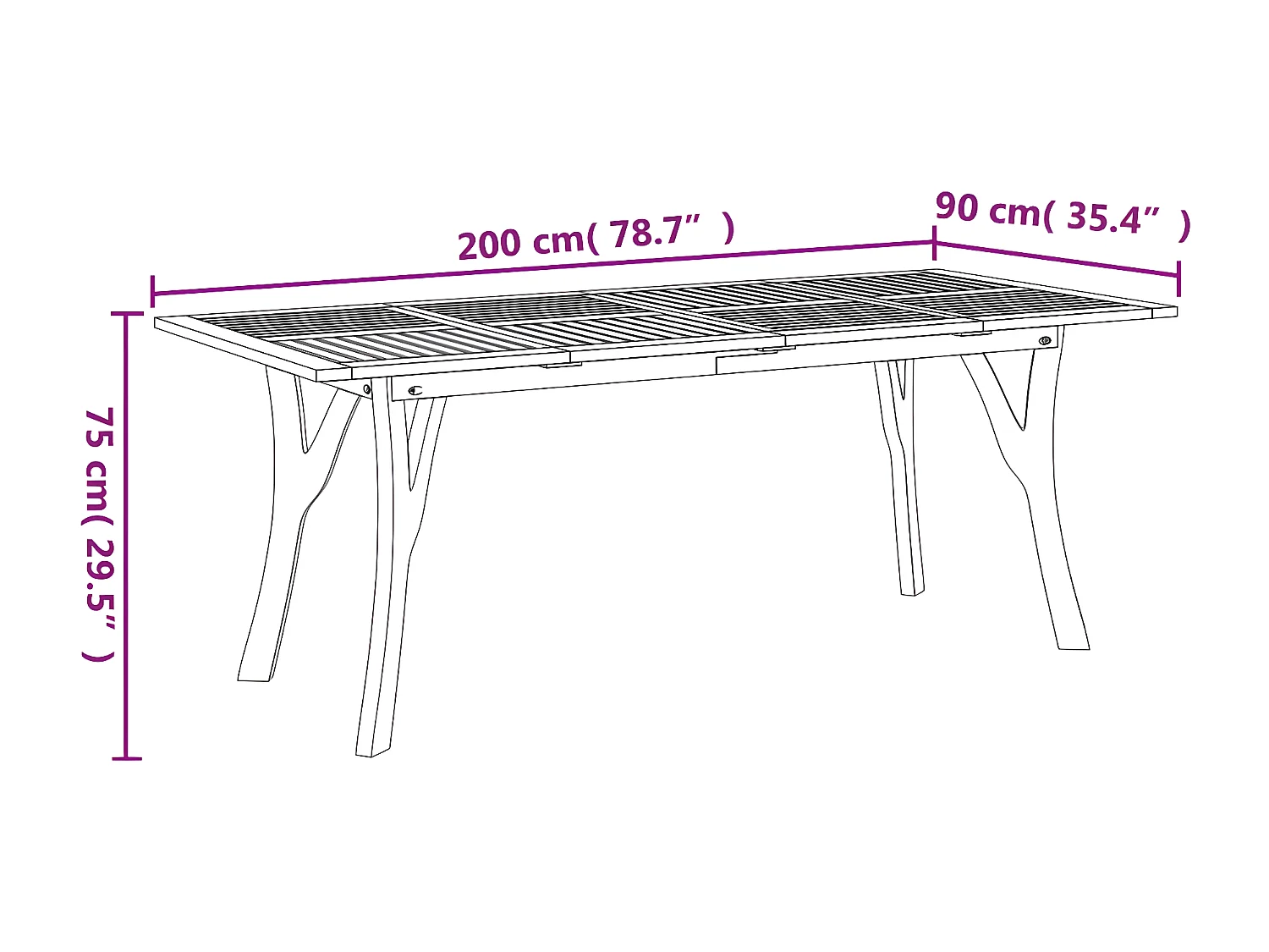 Thuin  Gartentisch 200x90x75 cm Massivholz Akazie