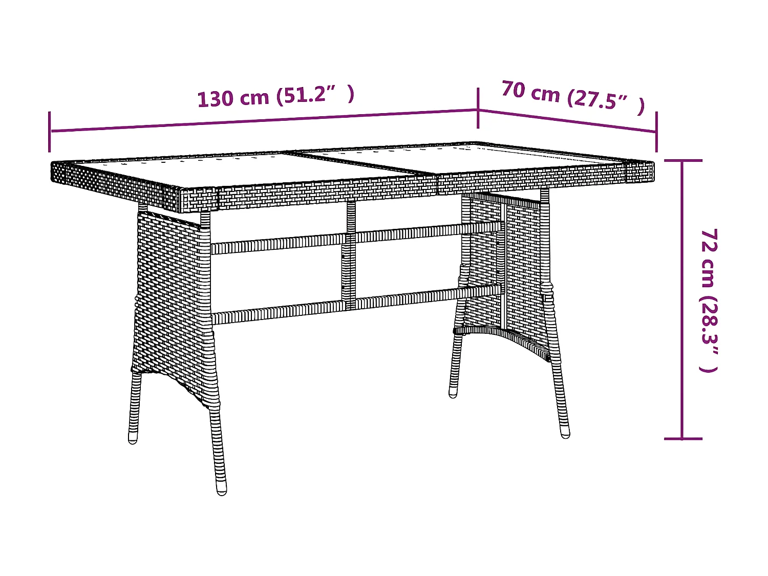 Claude  Gartentisch Schwarz 130x70x72cm Poly Rattan & Massivholz Akazie