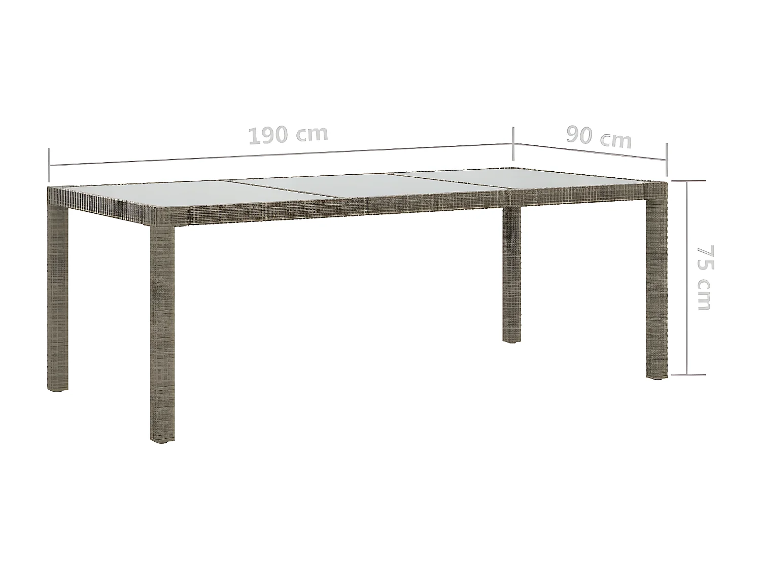 Orson  Tuintafel 190x90x75 cm gehard glas en poly rattan grijs