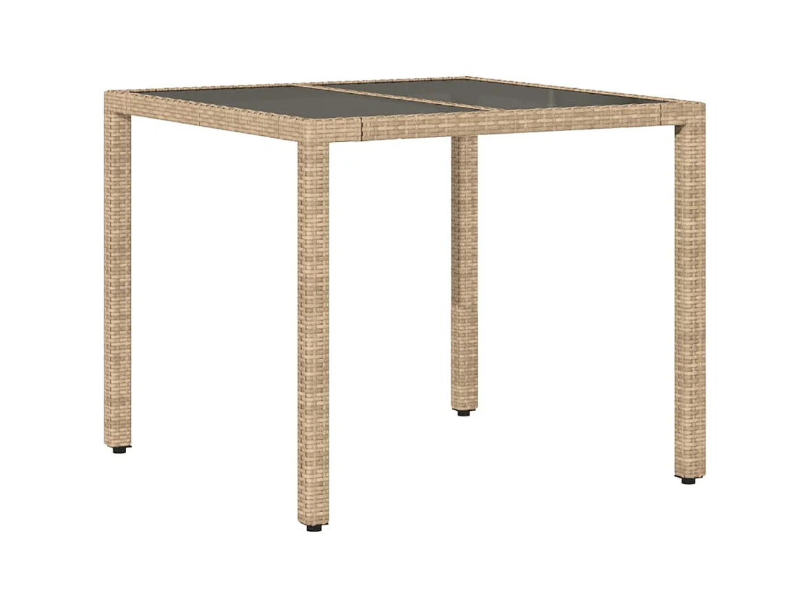 Garden Furniture -  Table de jardin dessus en verre beige 90x90x75cm résine tressée