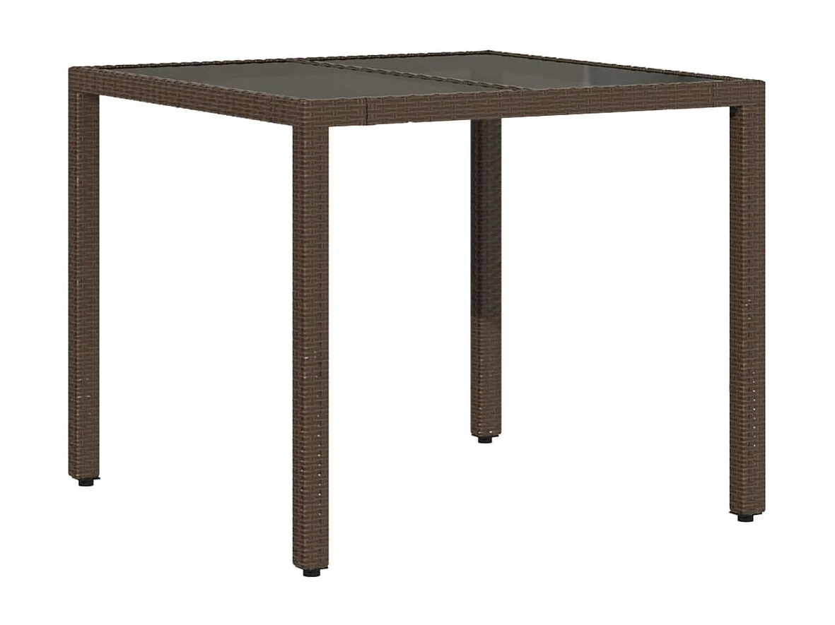Garden Furniture -  Tuintafel met glazen blad 90x90x75 cm poly rattan bruin
