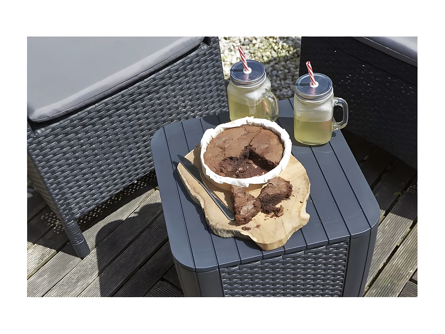 Prolenta Premium -  Table d'appoint de jardin Luzon Osier plat Grapte