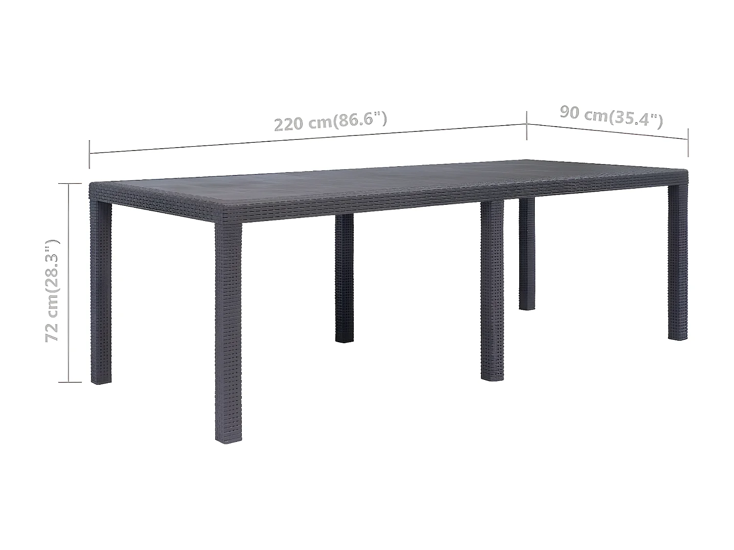 Celandor  Tuintafel 220x90x72 cm rattan-look kunststof bruin