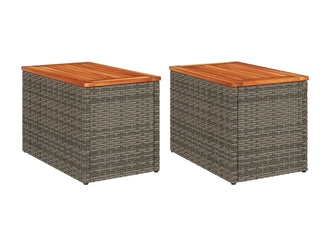 Emely  Tables d'appoint de jardin 2 pcs gris rotin bois massif