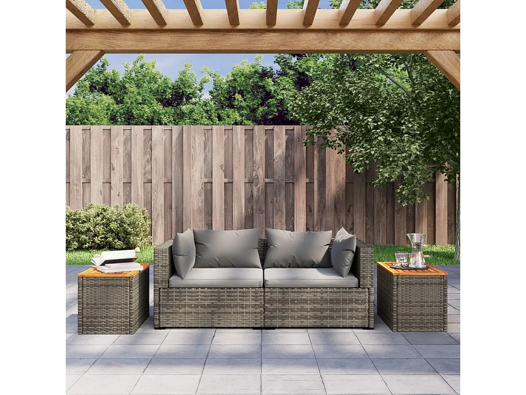 Emely  Tables d'appoint de jardin 2 pcs gris rotin bois massif