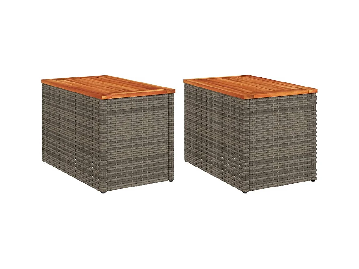 Emely  Tables d'appoint de jardin 2 pcs gris rotin bois massif
