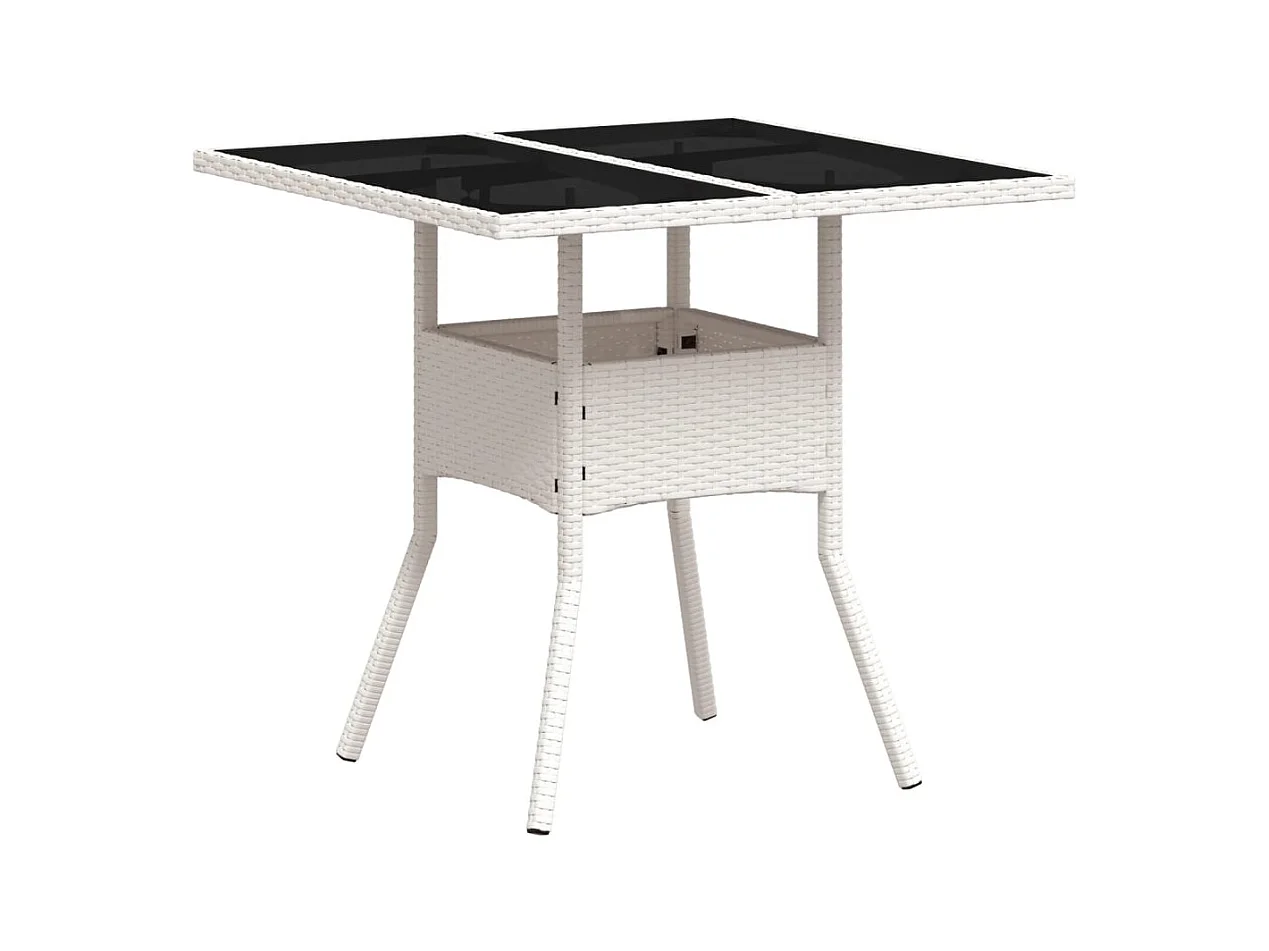 Leila Hope  Table de jardin dessus en verre blanc 80x80x75cm résine tressée
