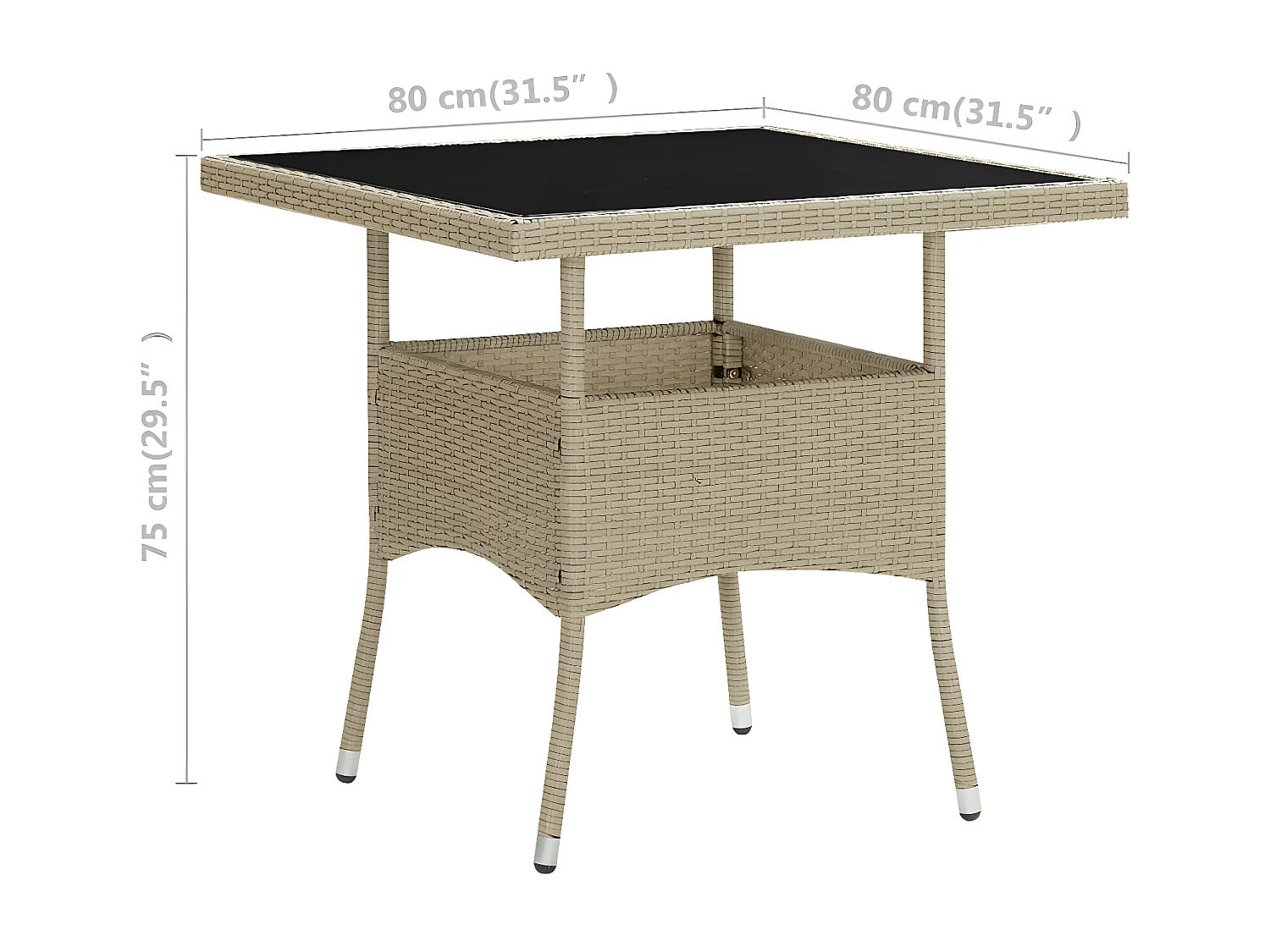 Iver  Garten-Esstisch Beige Poly Rattan und Glas