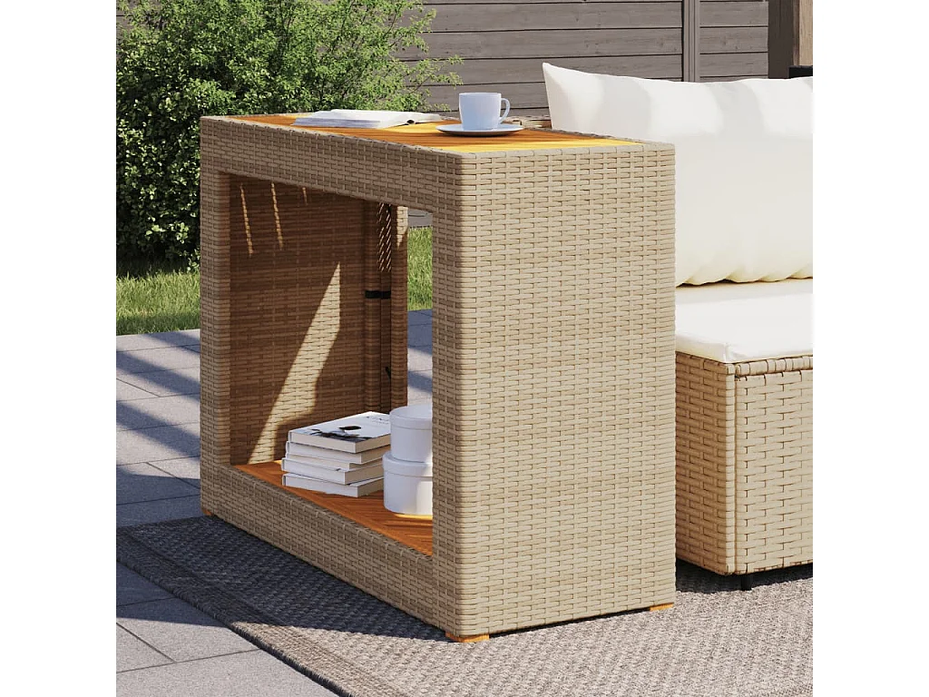 Kävlinge  Garten-Beistelltisch mit Holzplatte Beige Poly Rattan
