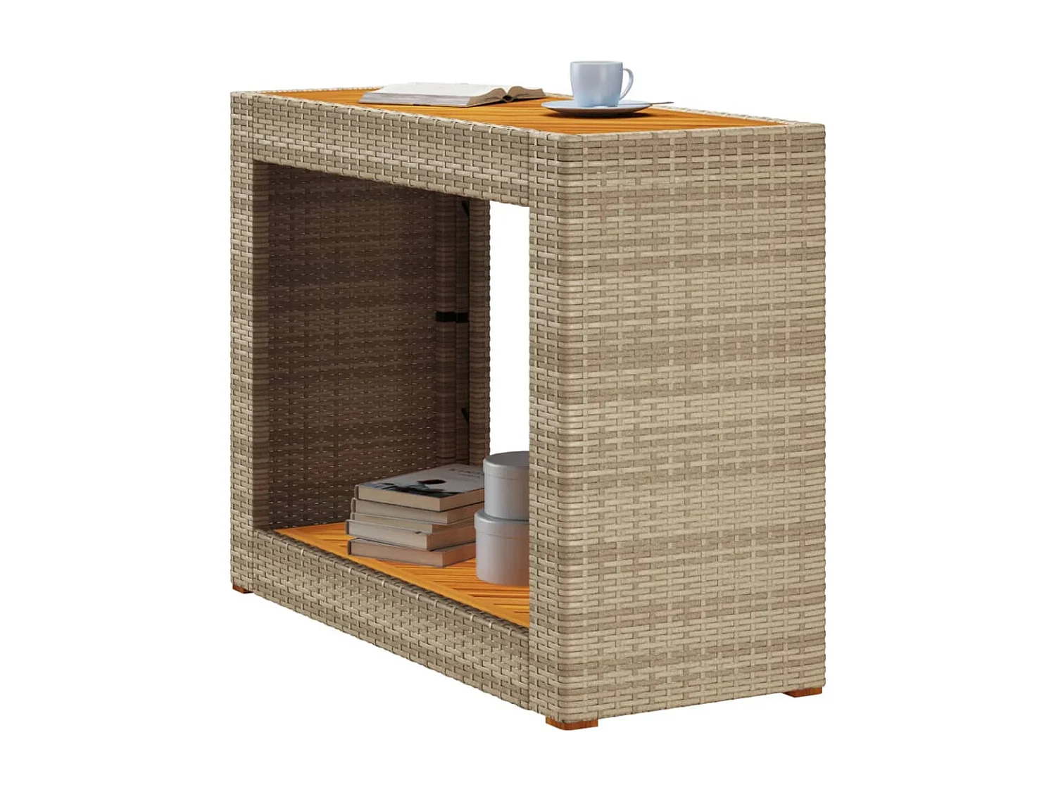 Kävlinge  Garten-Beistelltisch mit Holzplatte Beige Poly Rattan