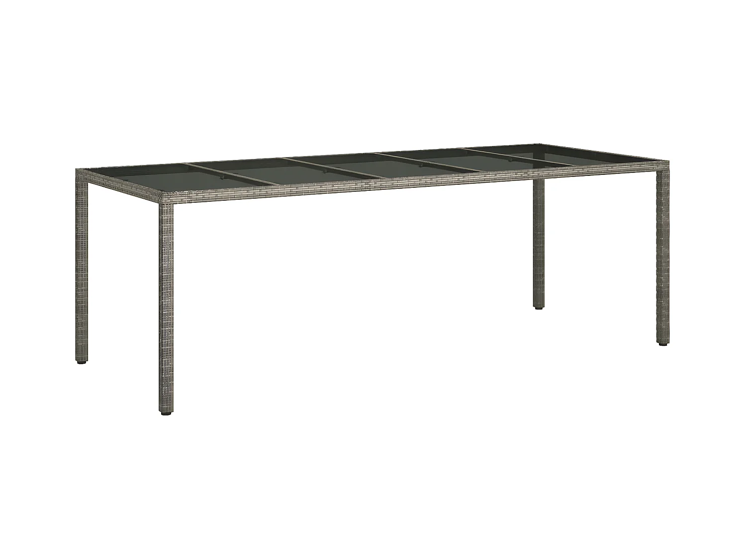 Roos  Table de jardin gris 250x100x75 cm Verre trempé et poly rotin