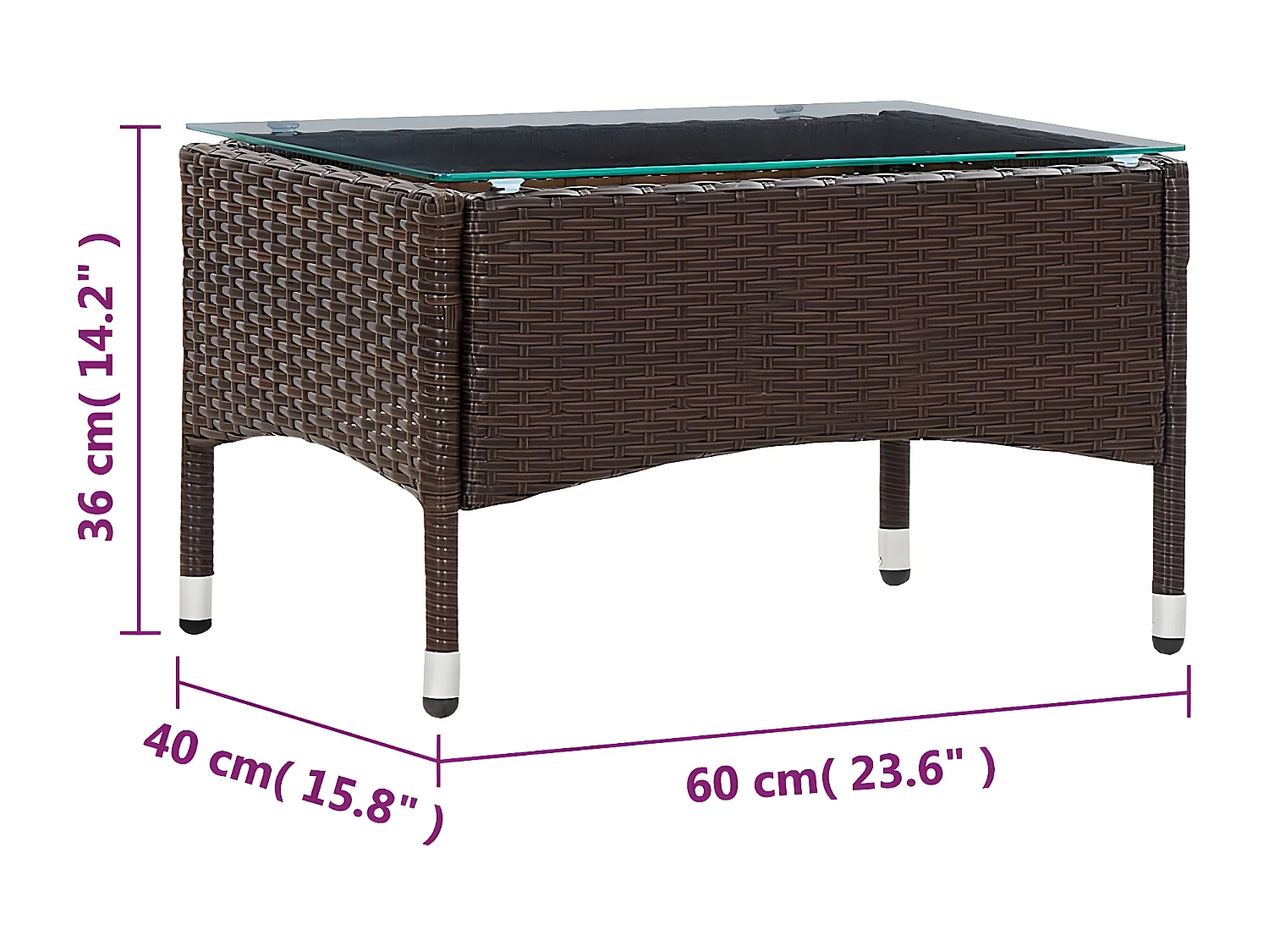 Paul-Armand-Luc  Salontafel 60x40x36 cm poly rattan bruin