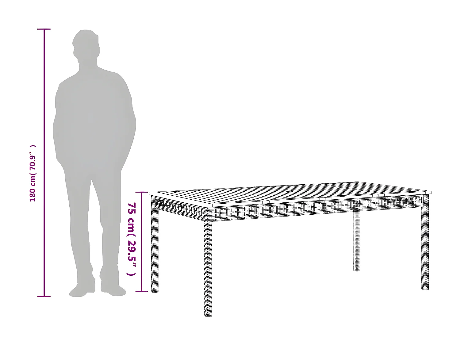 Centreville  Tuintafel 180x90x75 cm poly rattan en acaciahout beige