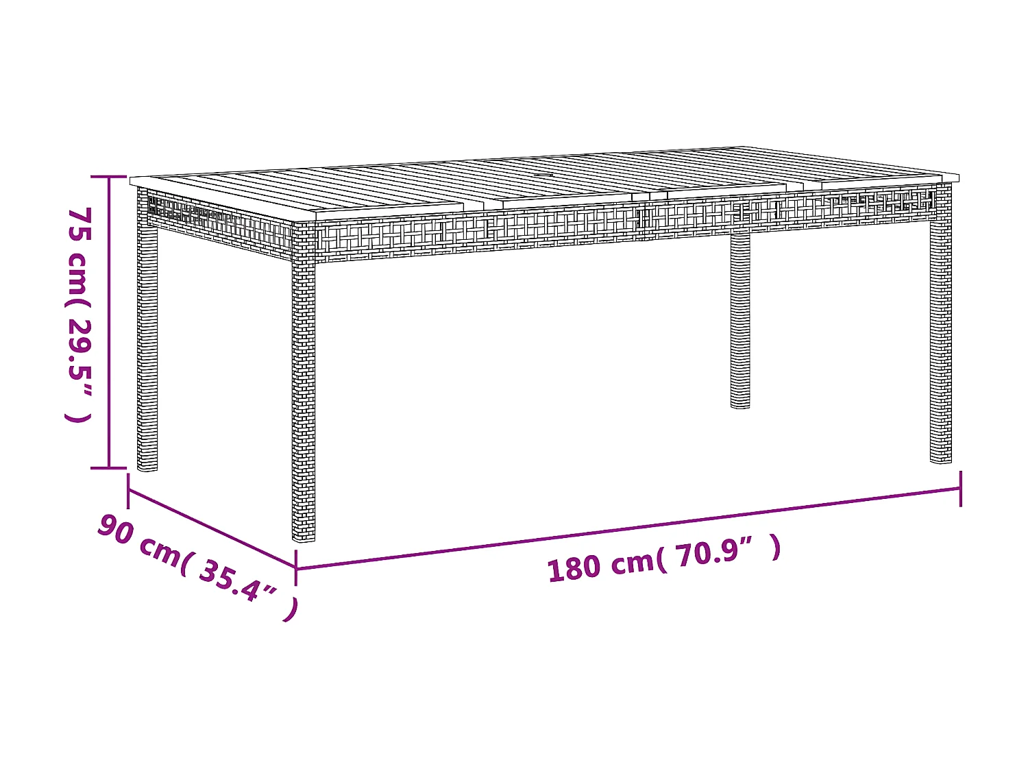 Centreville  Tuintafel 180x90x75 cm poly rattan en acaciahout beige