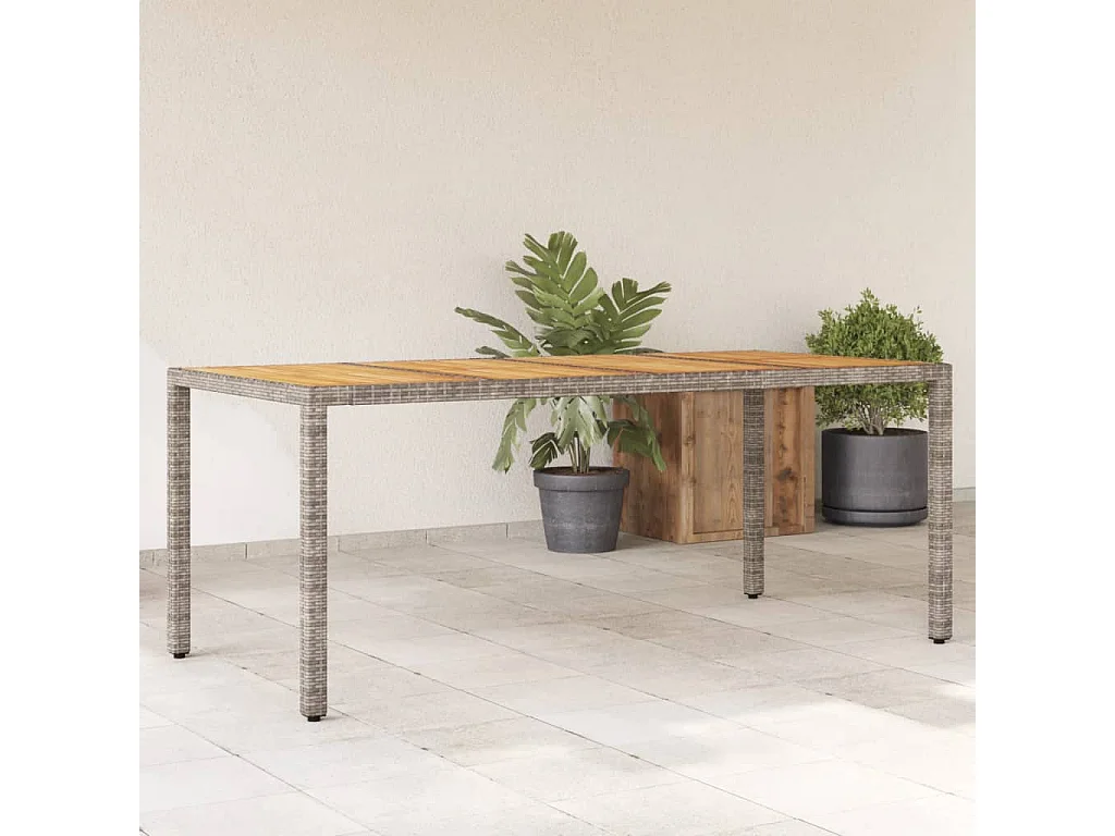 Berrin  Gartentisch mit Akazienholz-Platte Grau 190x90x75cm Poly Rattan
