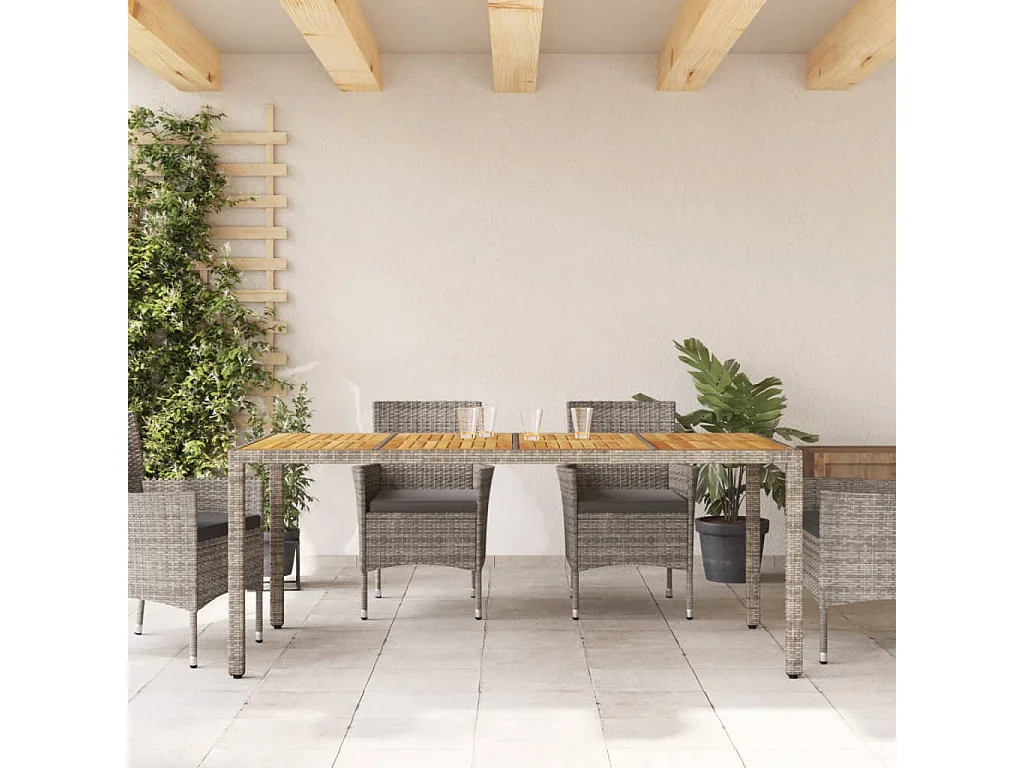 Berrin  Tavolo Giardino Piano Legno Acacia Grigio 190x90x75 Polyrattan
