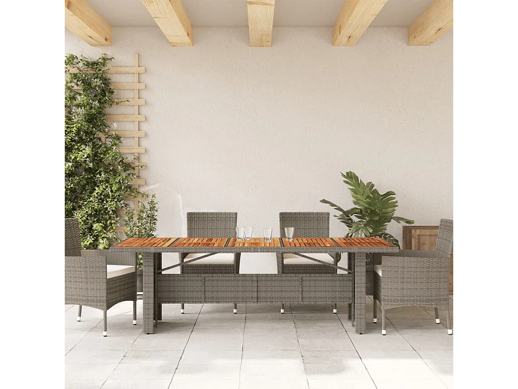 Michiel  Table de jardin et dessus en bois d'acacia gris résine tressée