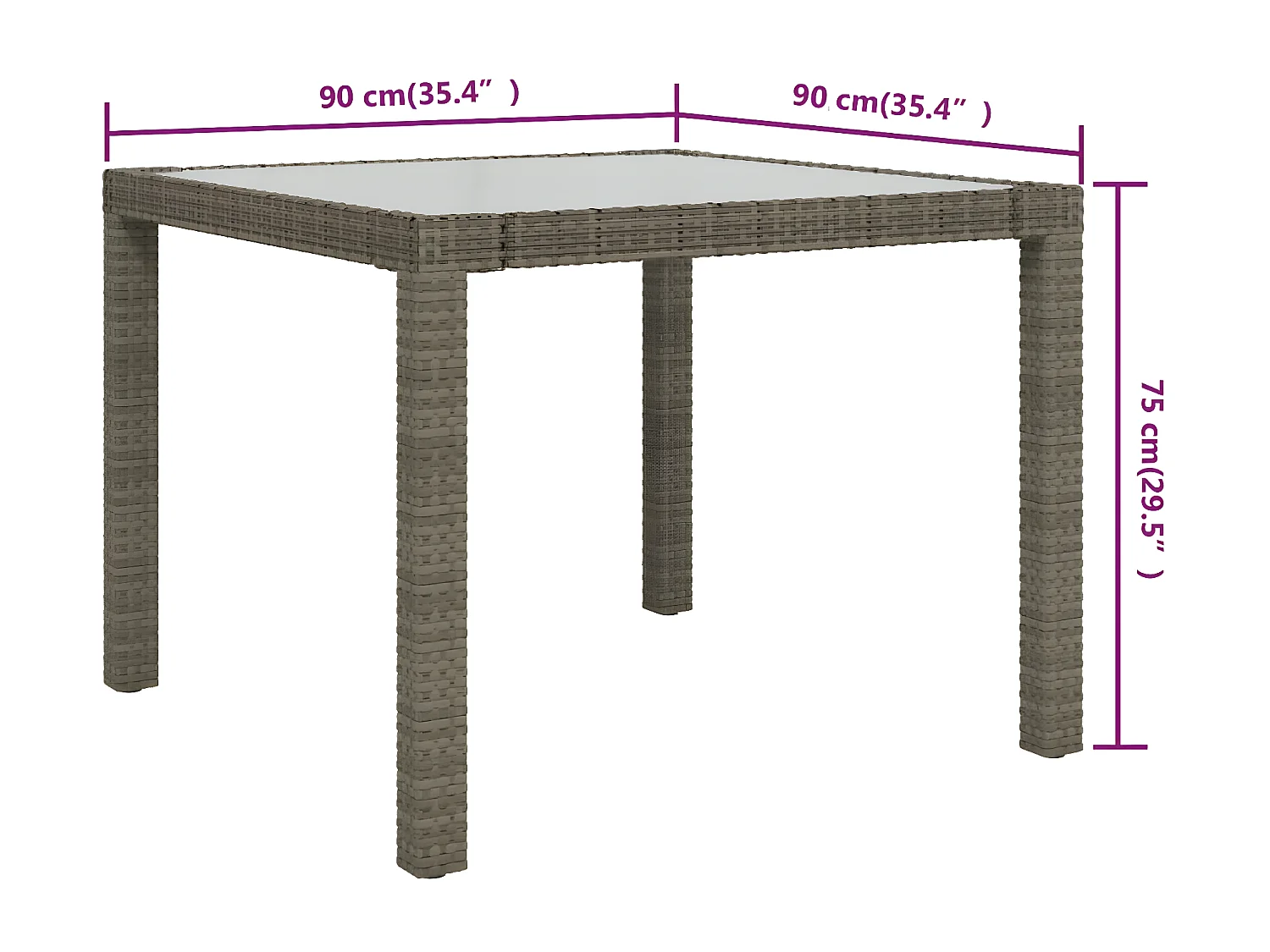 Harko  Table de jardin 90x90x75 cm Verre trempé et résine tressée Gris