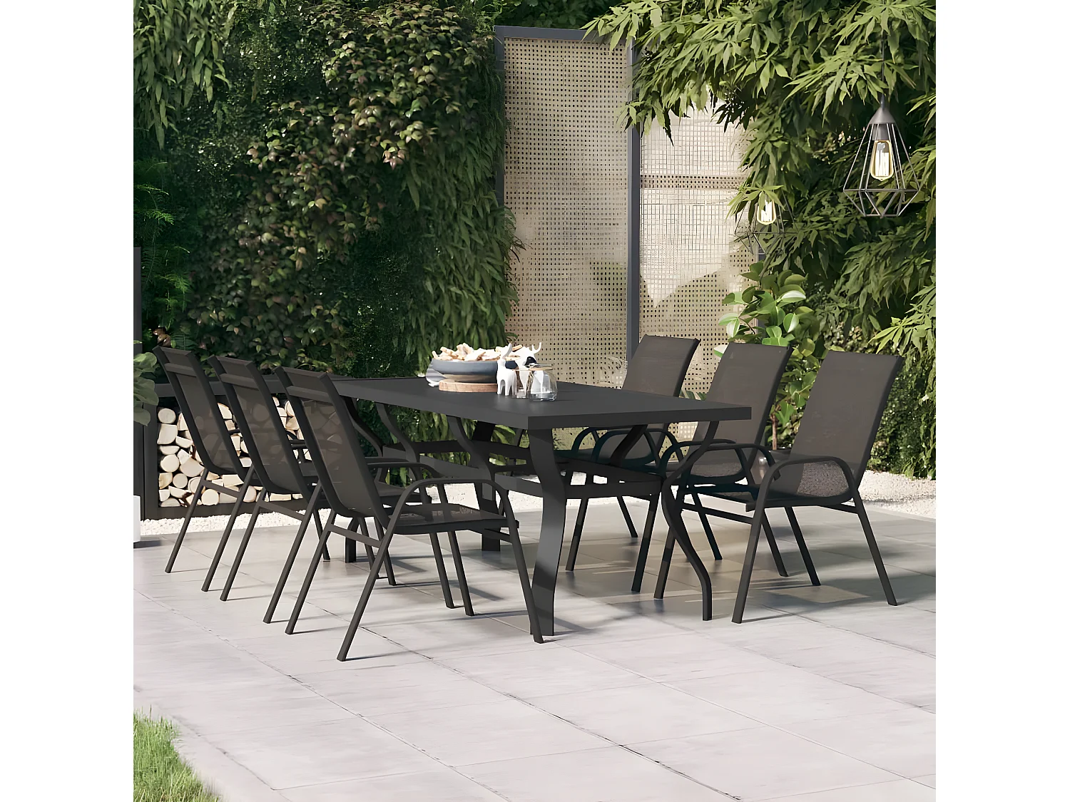 Eline  Table de jardin Noir 180x80x70 cm Acier et verre