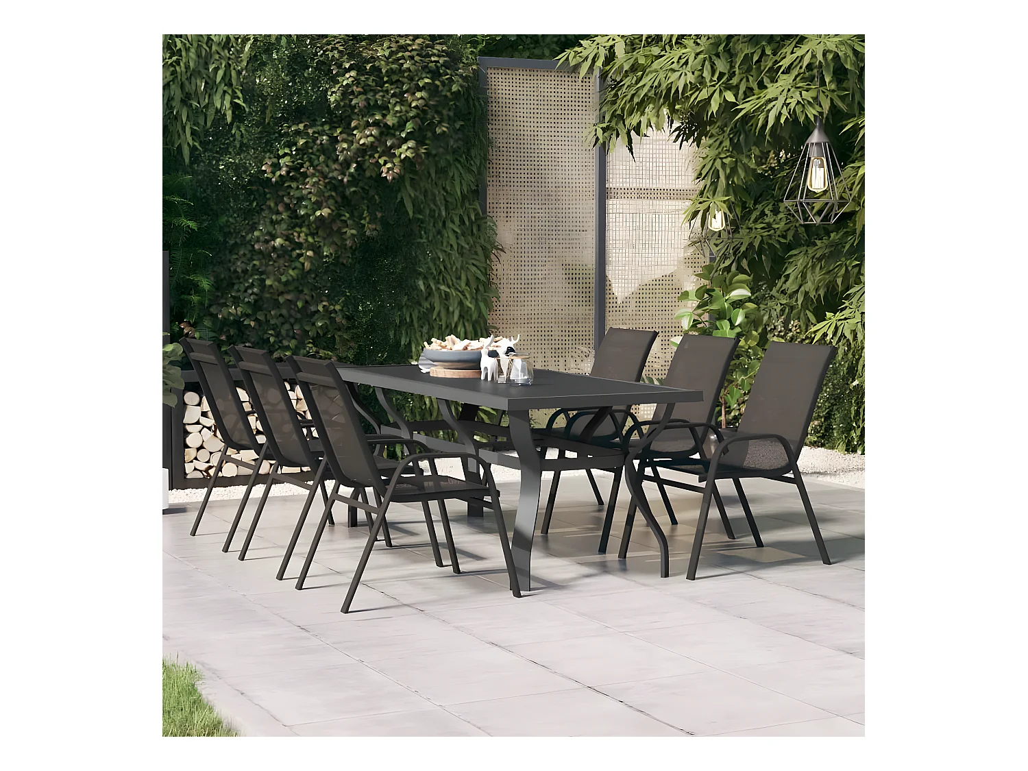 Eline  Gartentisch Grau und Schwarz 180x80x70 cm Stahl und Glas