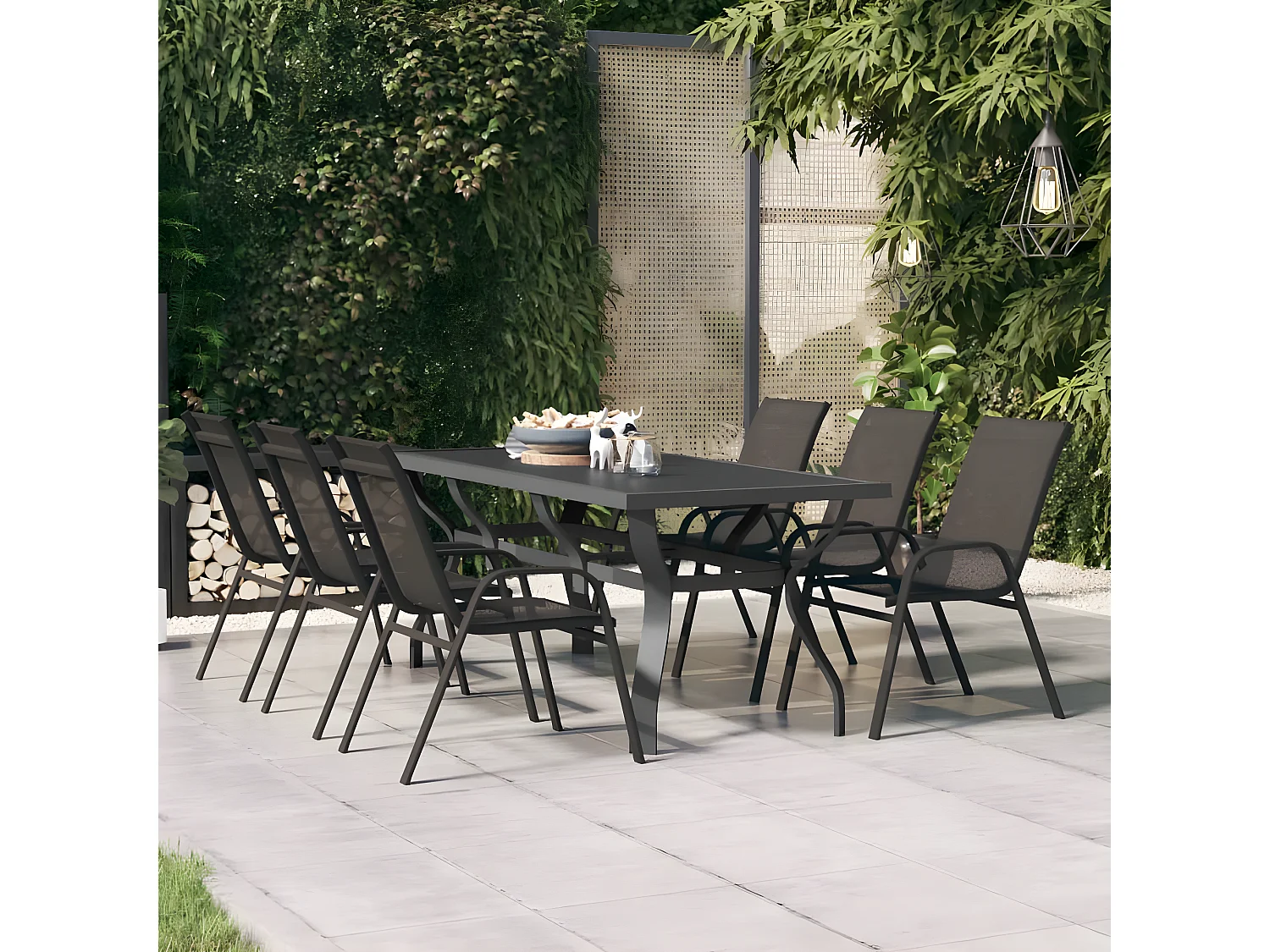 Eline  Table de jardin Gris et noir 180x80x70 cm Acier et verre
