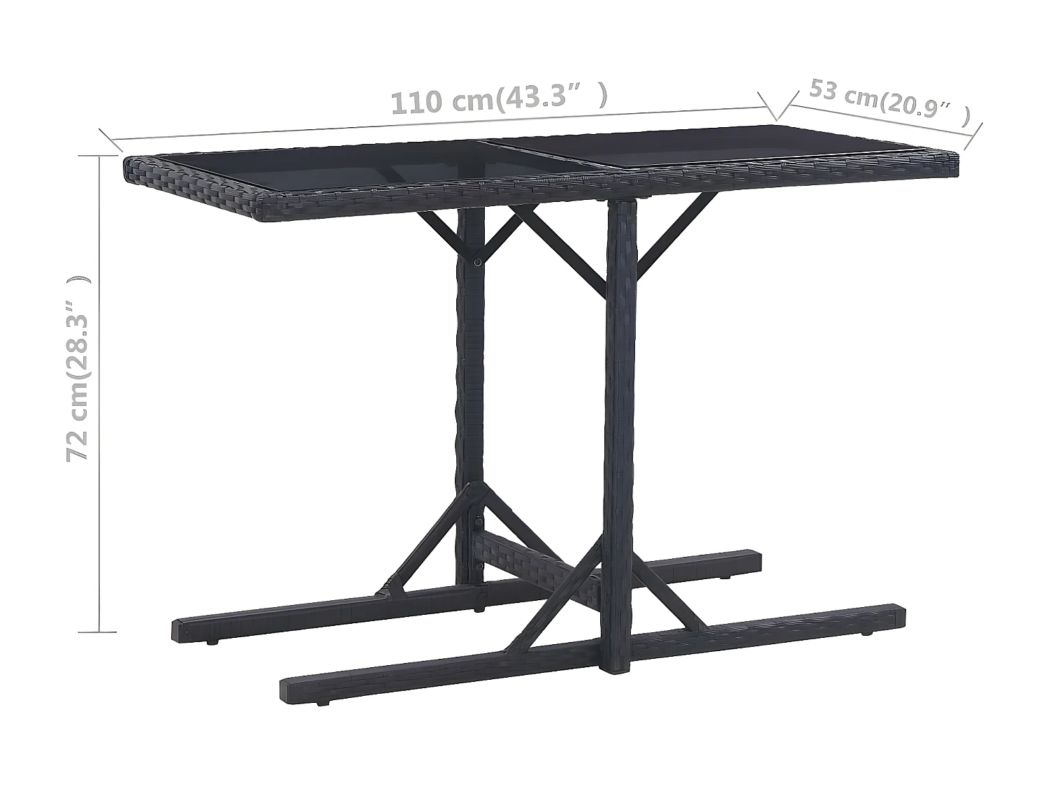 Drumsna  Tuintafel 110x53x72 cm glas en poly rattan zwart