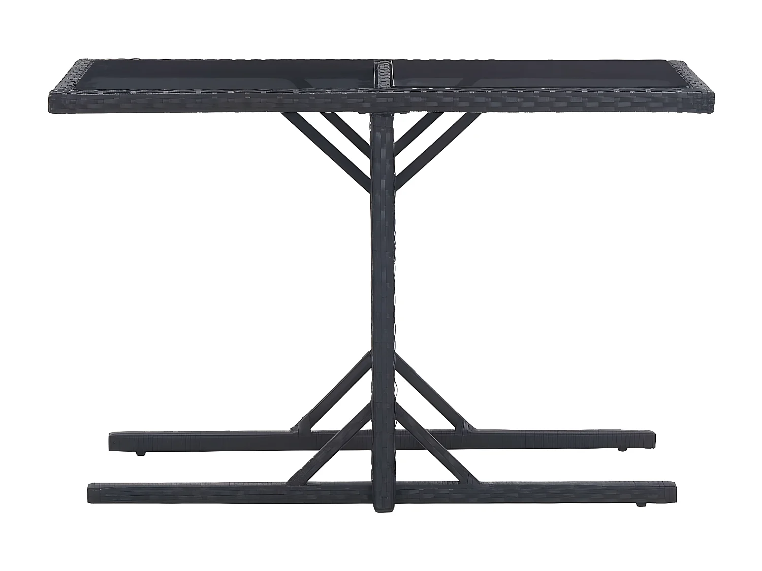 Drumsna  Table de jardin Noir 110x53x72 cm Verre et résine tressée