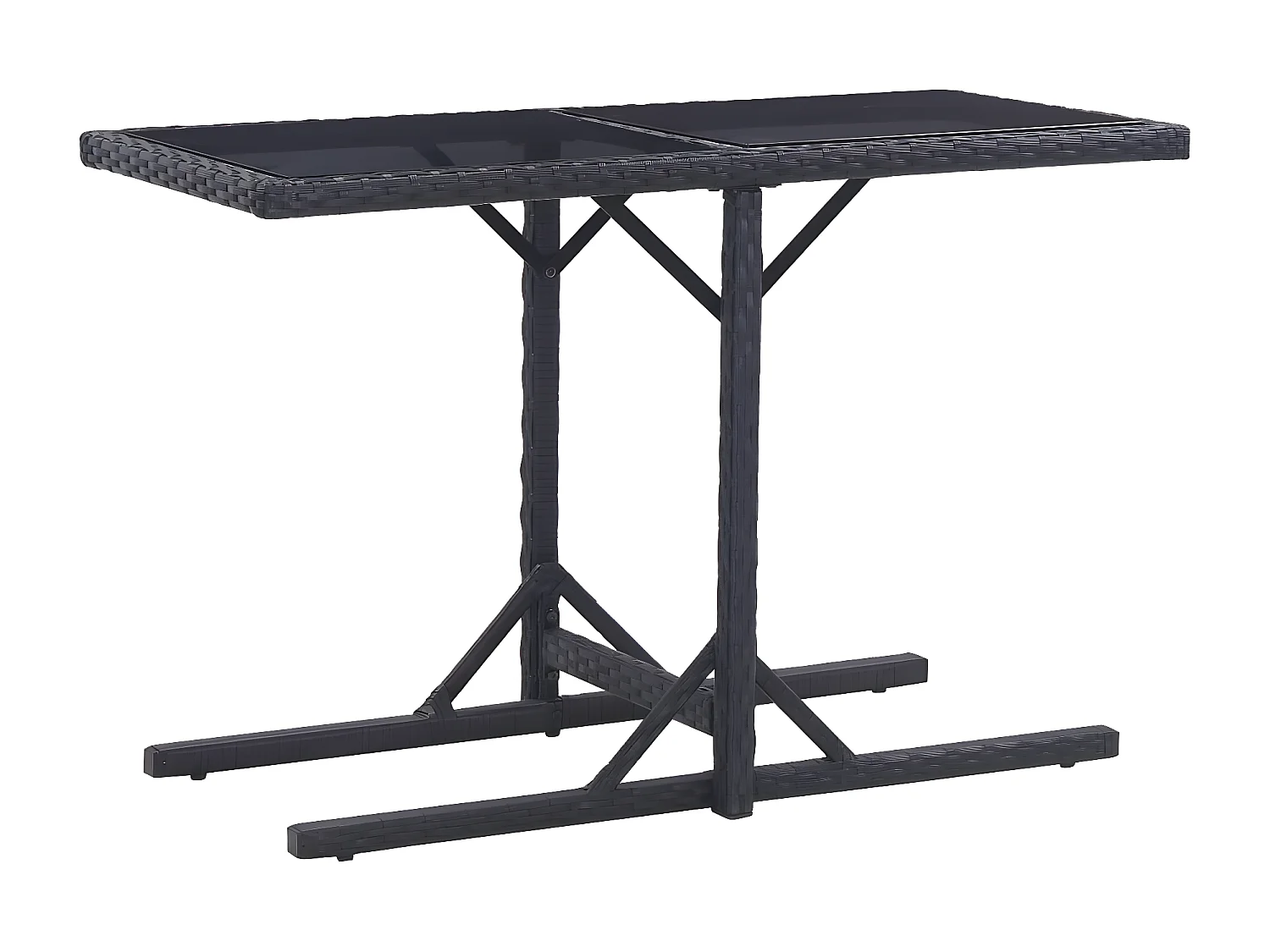 Drumsna  Table de jardin Noir 110x53x72 cm Verre et résine tressée