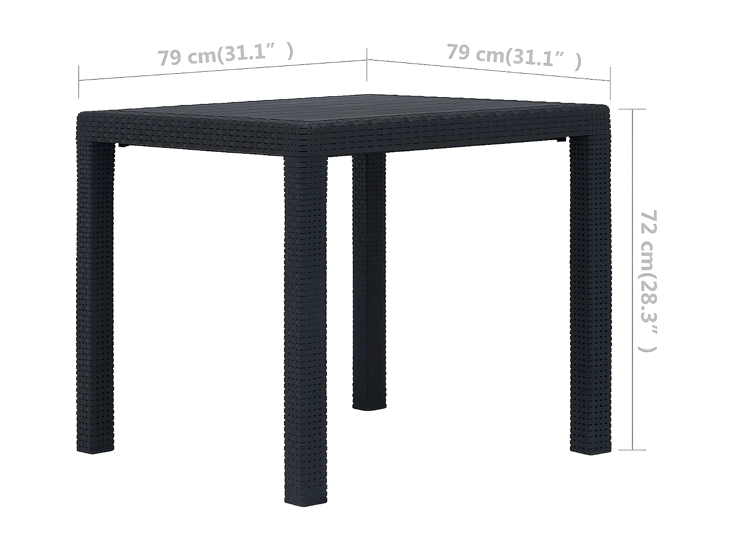 Celandor  Table de jardin Anthracite 79x79x72cm Plastique Aspect de rotin