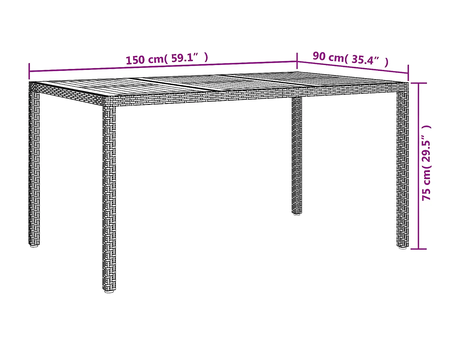 Fryssa  Table de jardin 150x90x75 cm Résine tressée bois d'acacia Gris