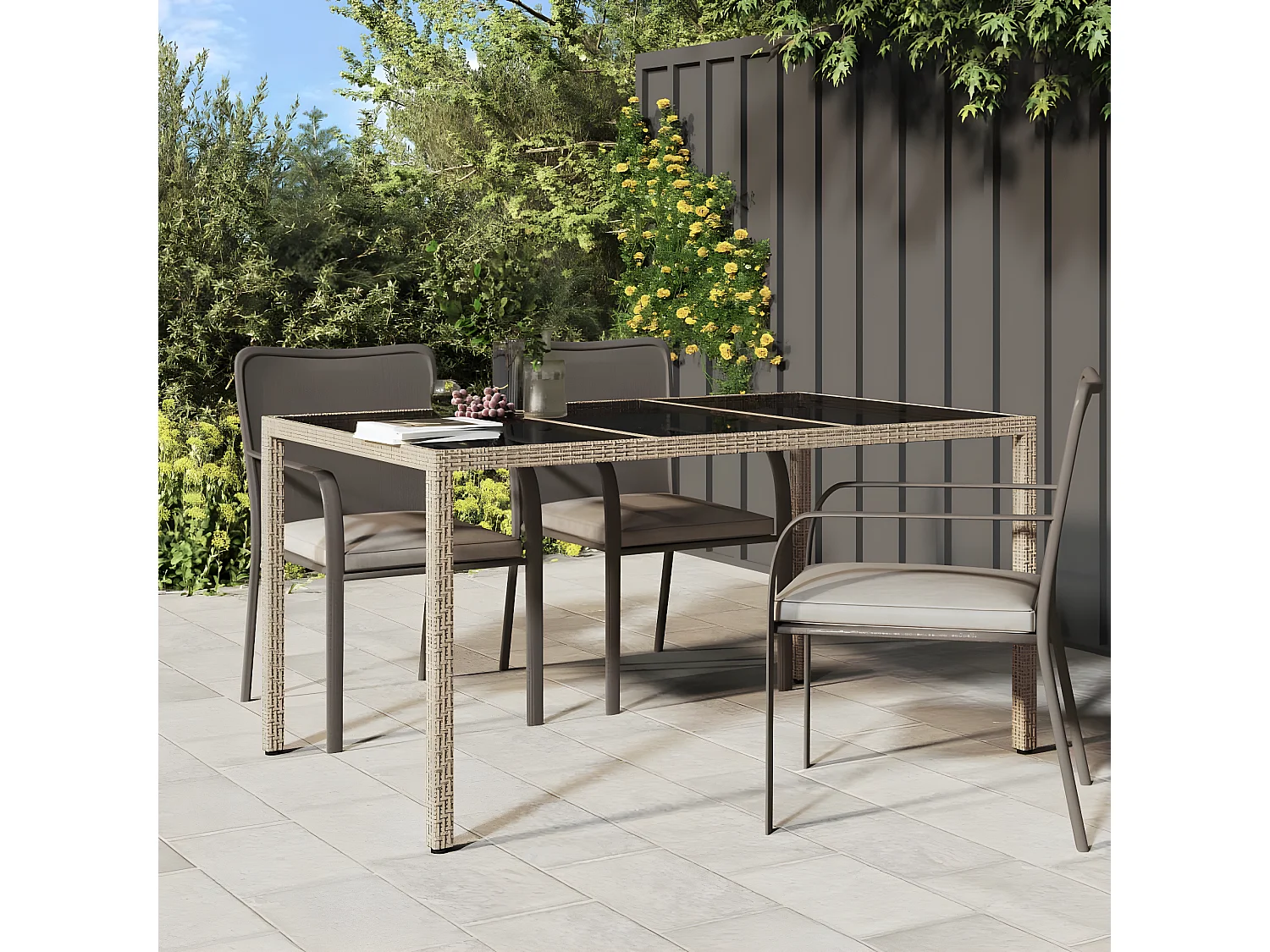 Harko  Tuintafel 150x90x75 cm gehard glas en poly rattan beige