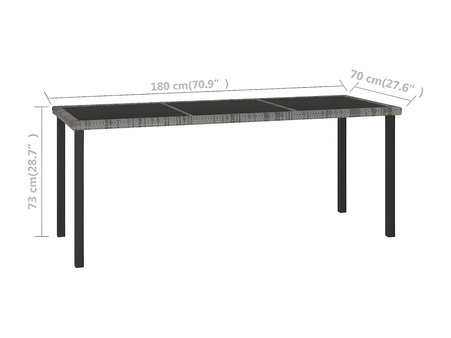 Natalie Hope  Table à dîner de jardin Gris 180x70x73 cm Résine tressée