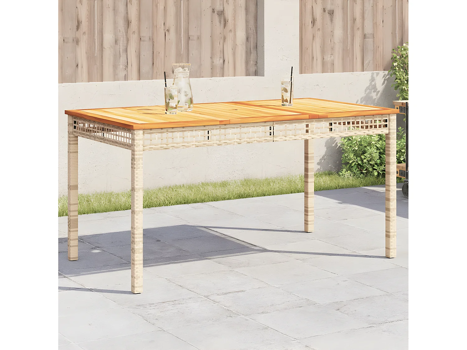 Centreville  Table de jardin beige 140x80x75 cm résine tressée et acacia