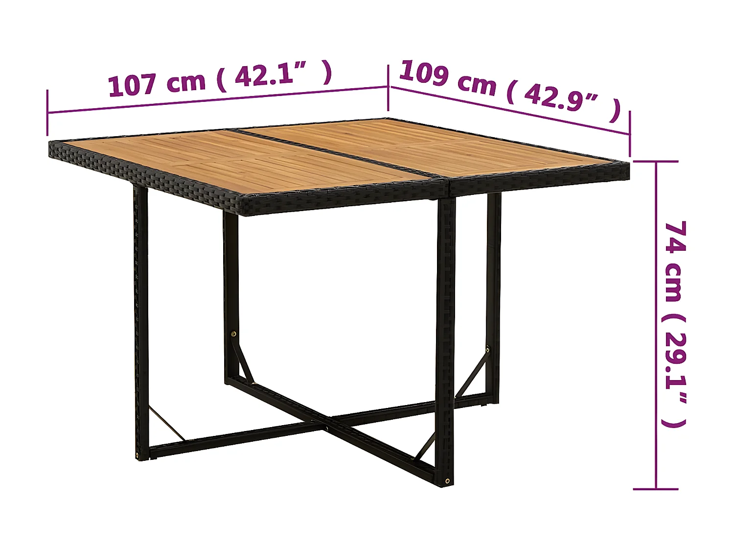 Cisco  Gartentisch Schwarz 109x107x74cm Poly Rattan Massivholz Akazie
