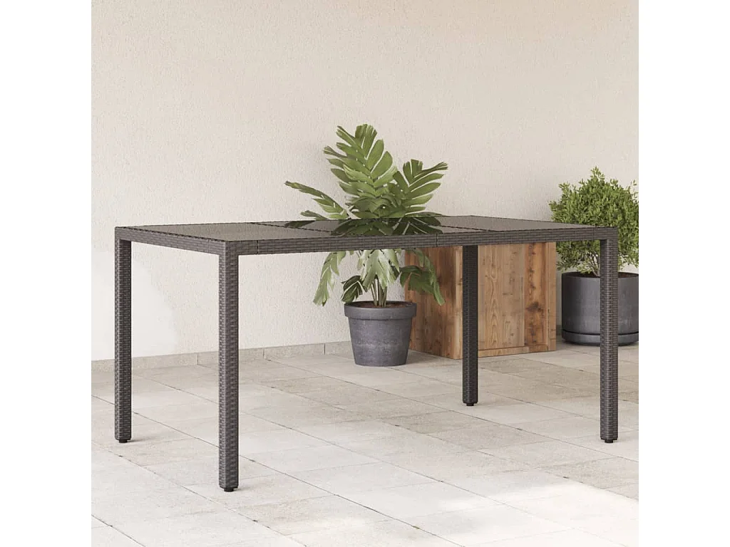 Giuseppe Luigi  Tavolo da Giardino Piano in Vetro Nero 150x90x75 cm Polyrattan