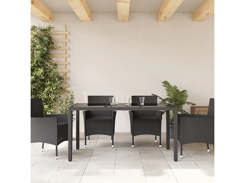 Giuseppe Luigi  Tavolo da Giardino Piano in Vetro Nero 150x90x75 cm Polyrattan