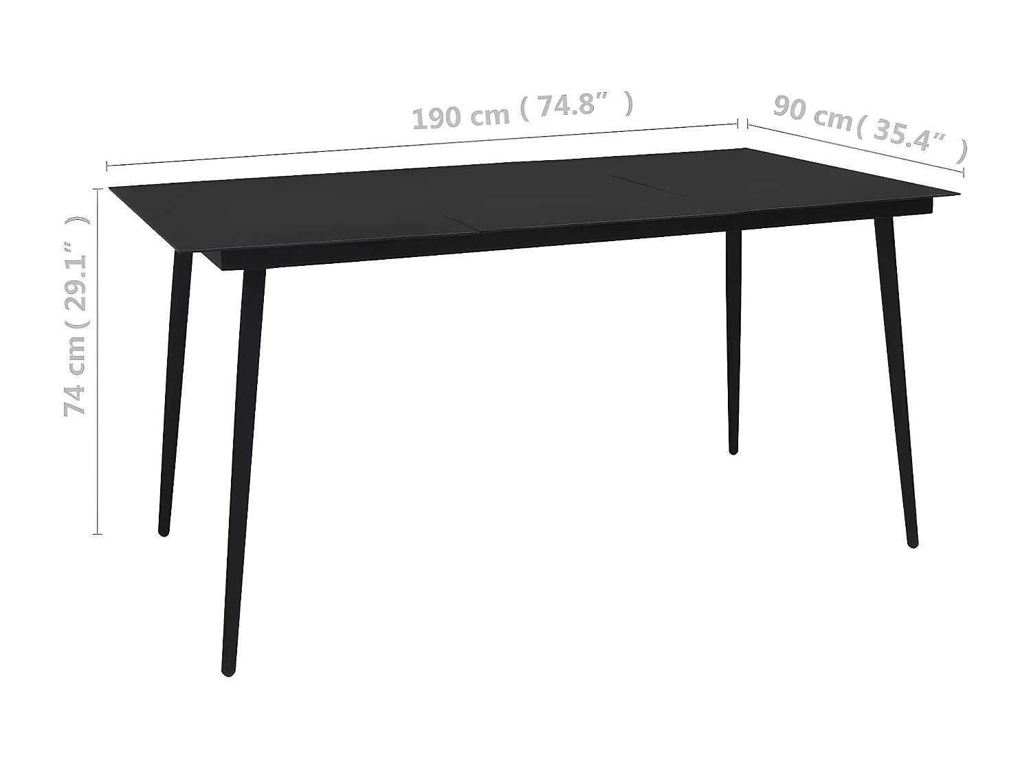 Gudleik  Table à dîner de jardin Noir 190x90x74 cm Acier et verre