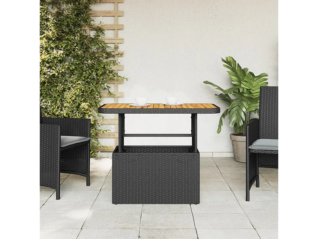 Rucphen  Table de jardin noir 90x55x71 cm résine tressée et bois acacia