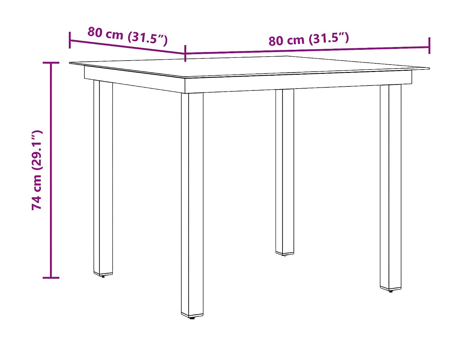 Xendel  Tuintafel 80x80x74 cm aluminium en glas zwart