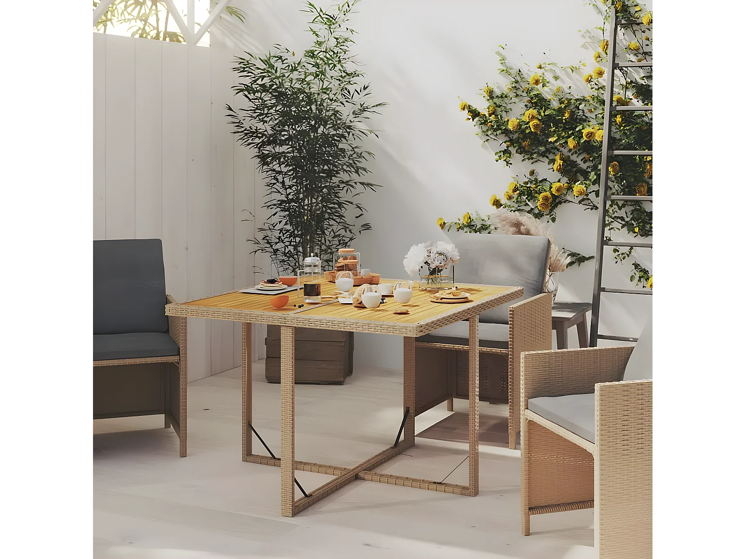 Cisco  Tuintafel 109x107x74 cm poly rattan en massief acaciahout beige